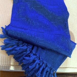 Unbranded Vibrant Blue Silk Fringed Scarf/Shawl. 59”X45”
